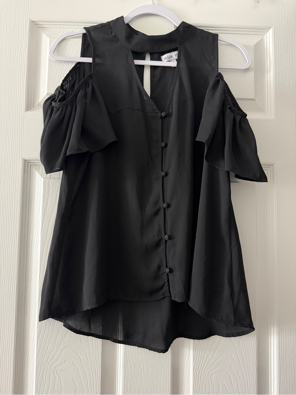 Jolie Vie Black Cold Shoulder Flutter Sleeve Business Casual Blouse M